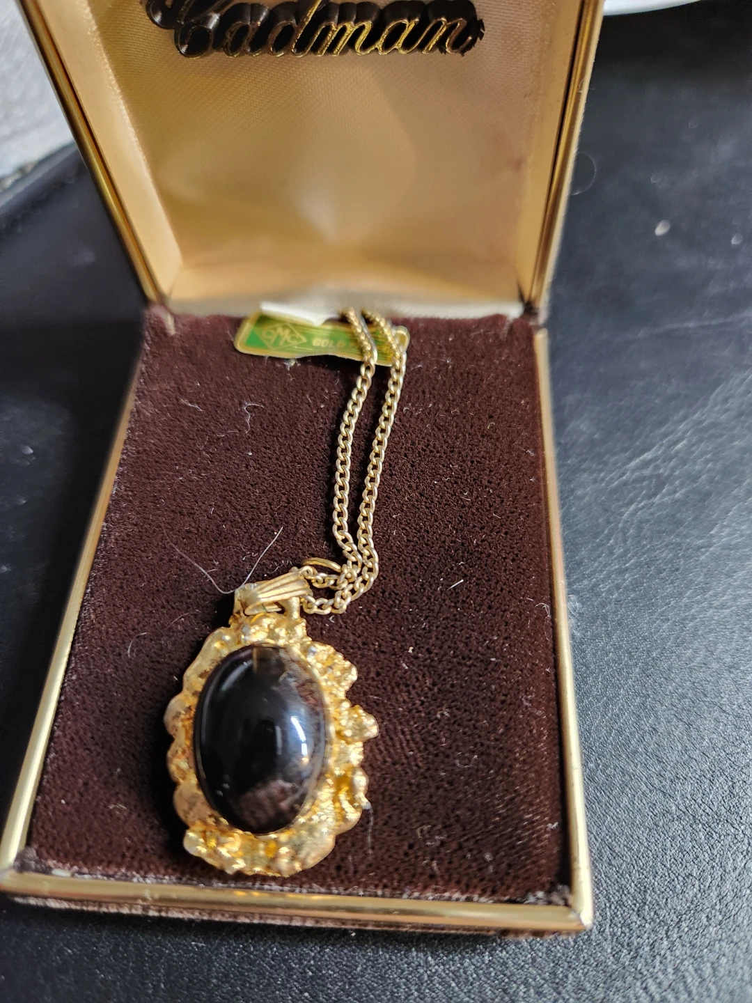 Gold-Tone Chain Necklace with Black Stone Pendant - photo 3