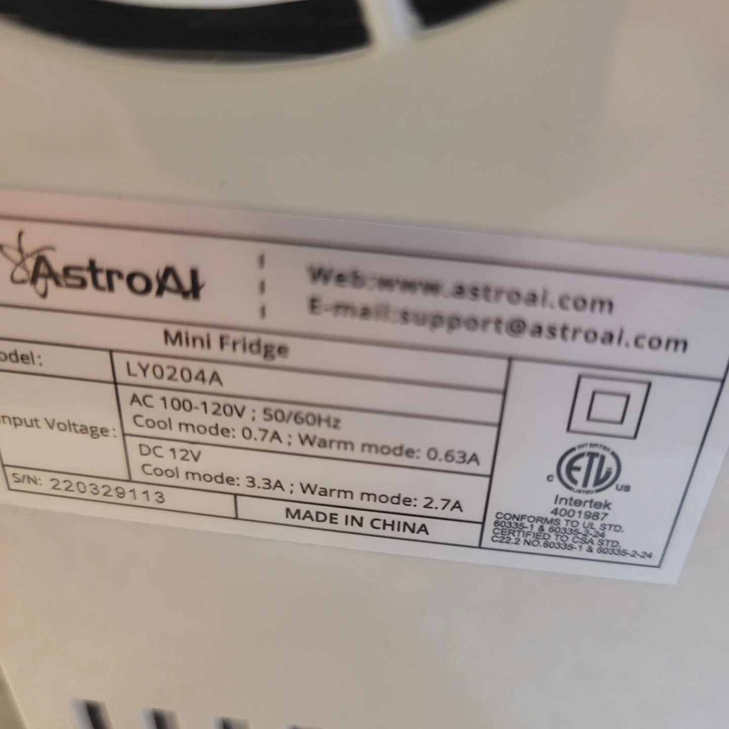 AstroAI Mini Fridge Model LY0204A - photo 4