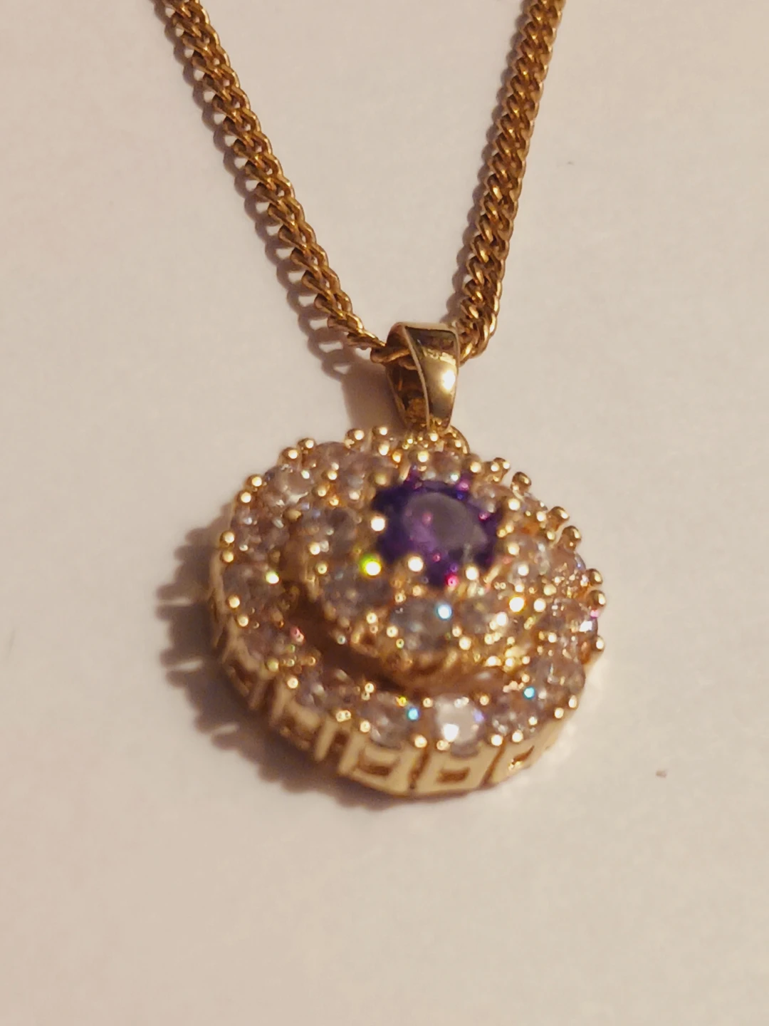 Gold-Tone Purple Stone Pendant Necklace - photo 2