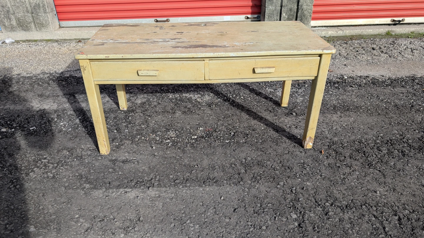 Vintage Hand-Painted Wooden Desk with Drawers
