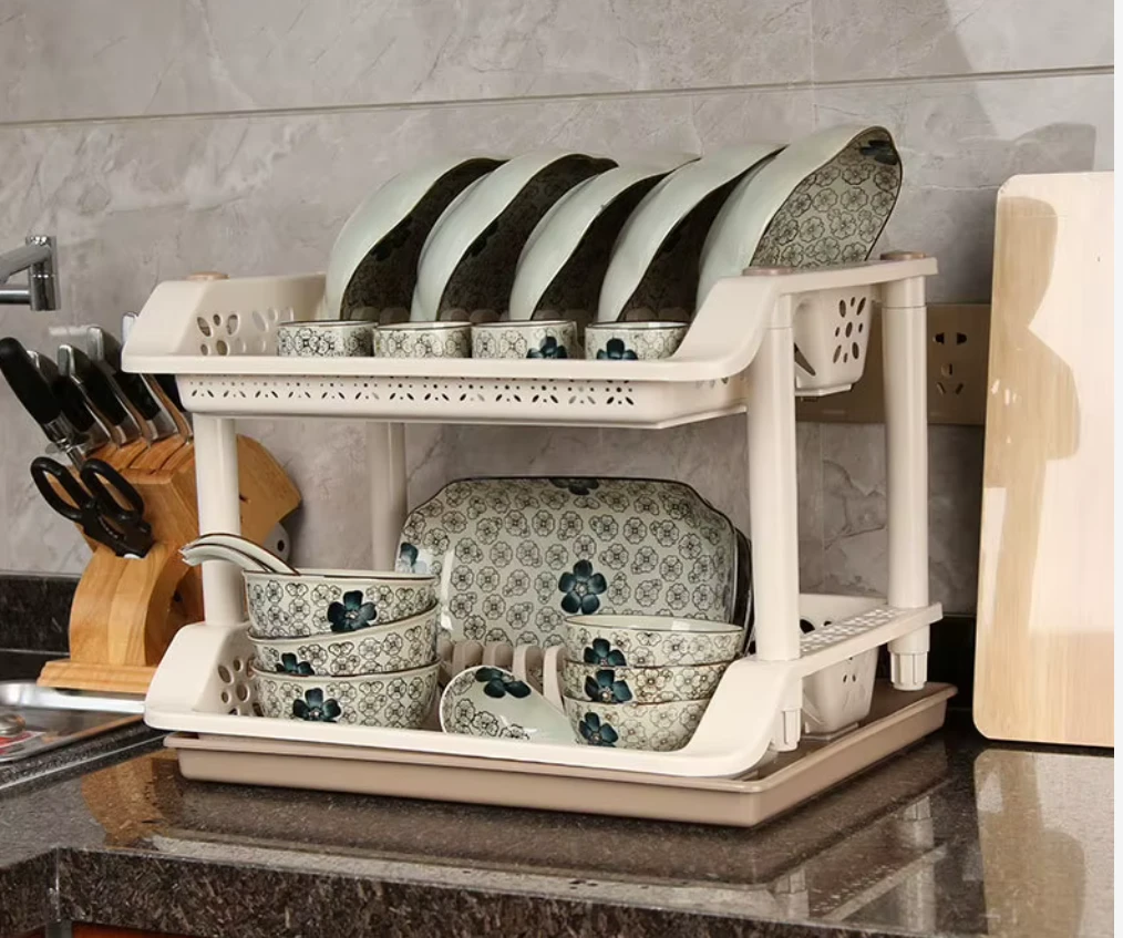 Two-Tier Plastic Dish Drying Rack