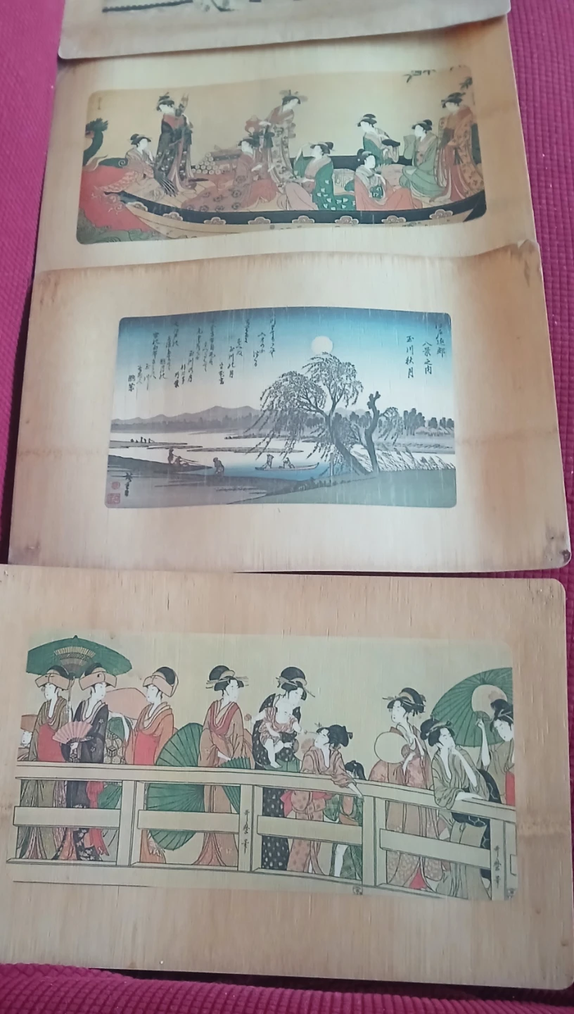 Set of Four Japanese Ukiyo-e Style Wooden Plaques - photo 2
