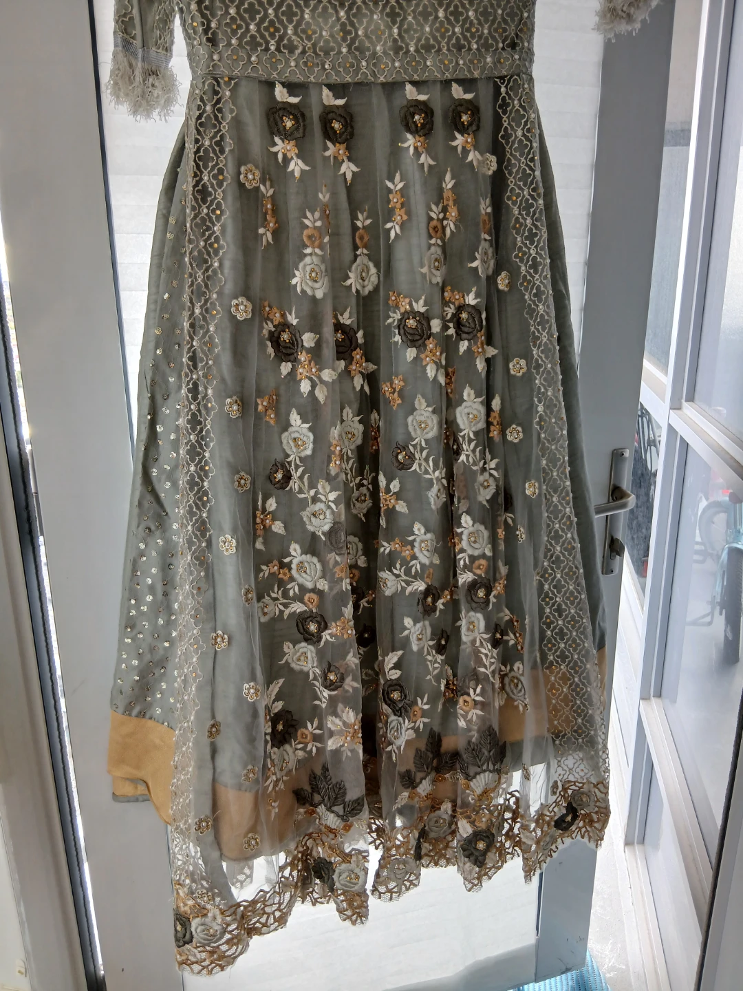 Sage green 5-pc Embroidered Net Anarkali Suit - photo 4