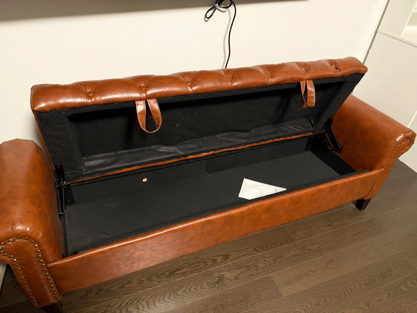 Tufted Faux Leather Storage Bench - photo 2