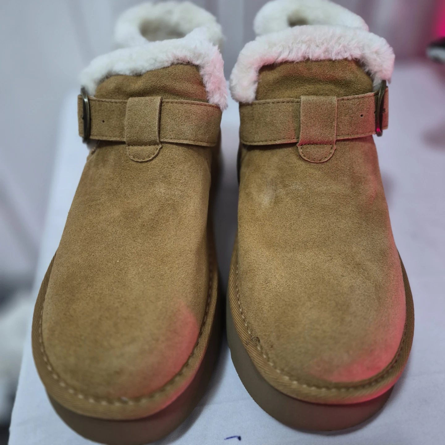 #9 Tan Faux Suede Buckle Ankle Boots with Faux Fur Lining - photo 4