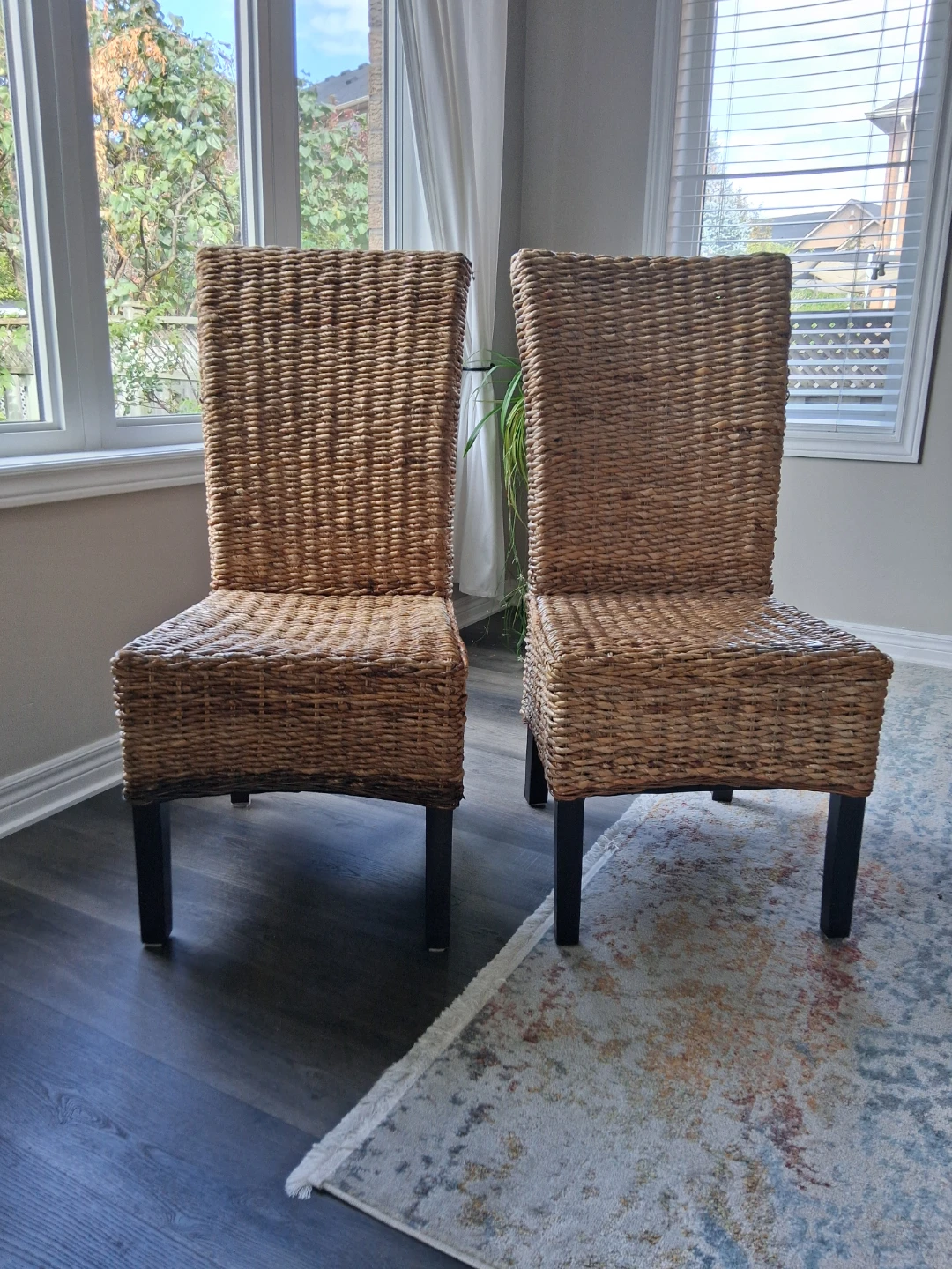 Set of 2 Woven Rattan Dining Chairs