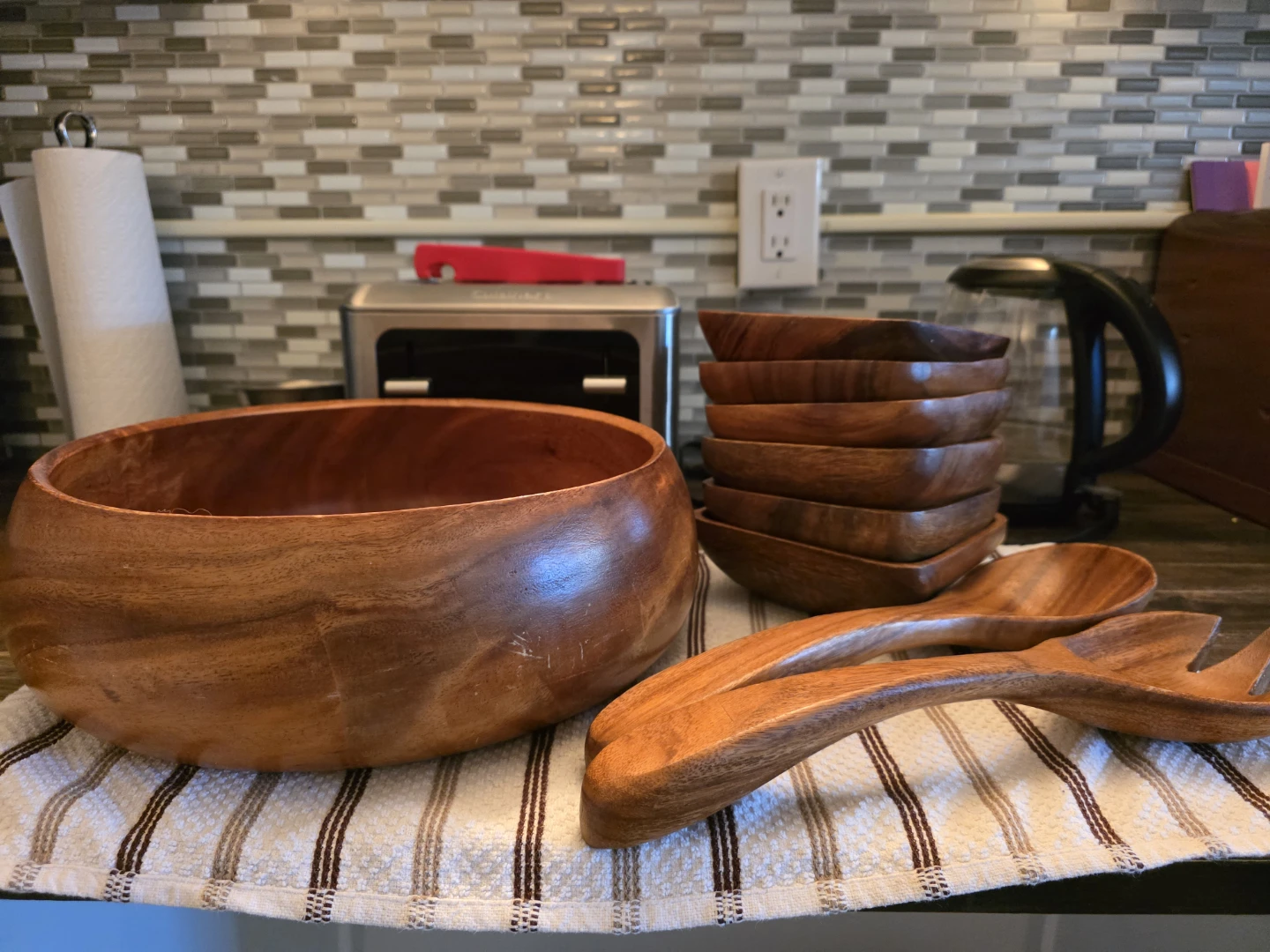 Wooden 9 piece salad bowl set - photo 2