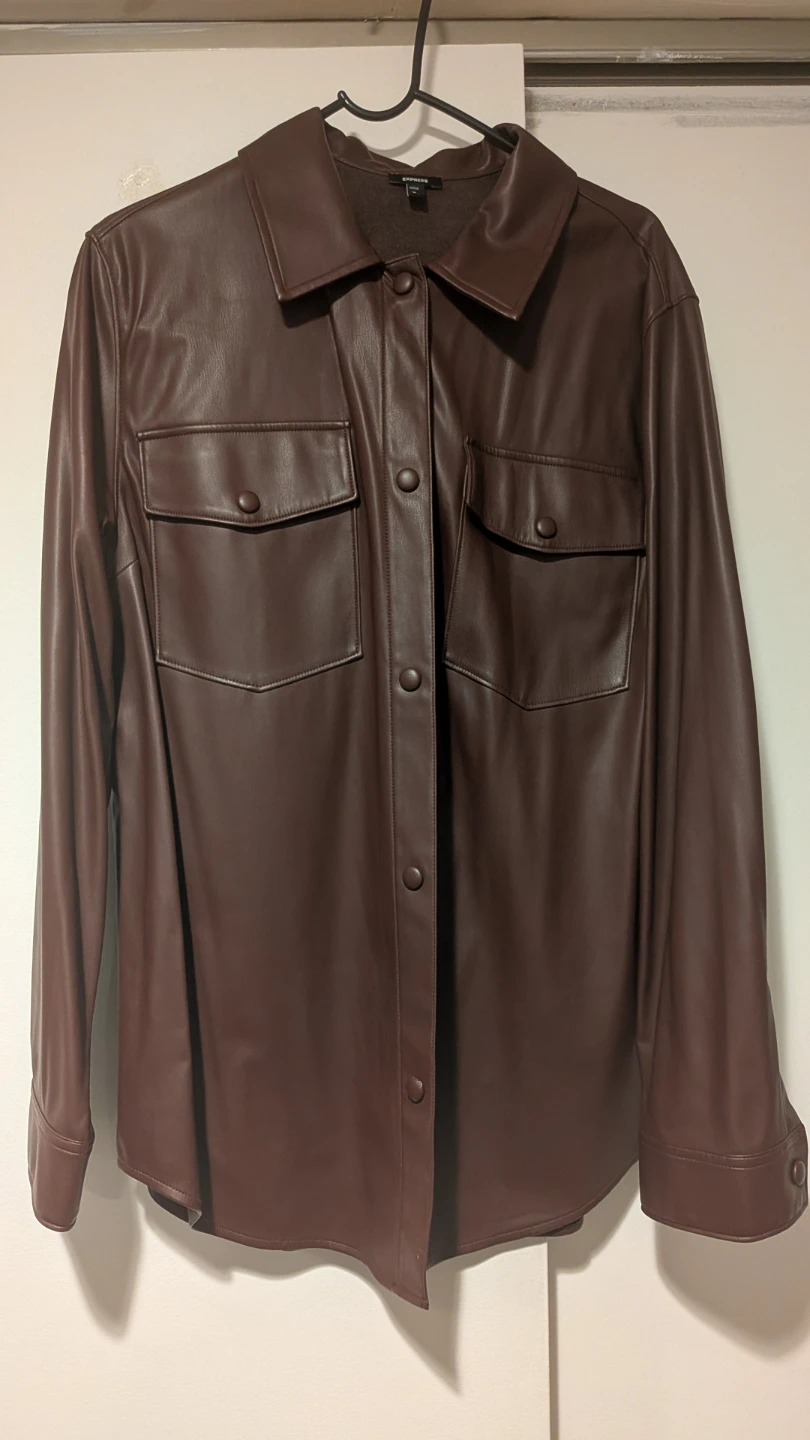Express Brown Faux Leather Shirt Jacket