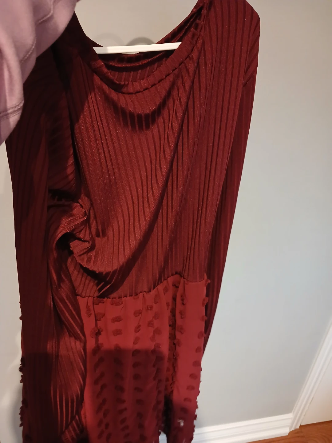 Burgundy Textured Long-Sleeve Dress