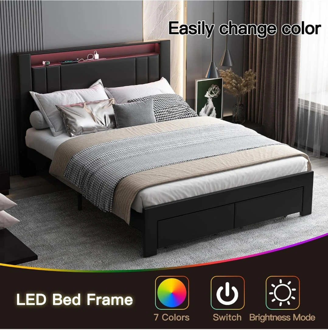 LED Upholstered Queen Bed Frame - photo 4