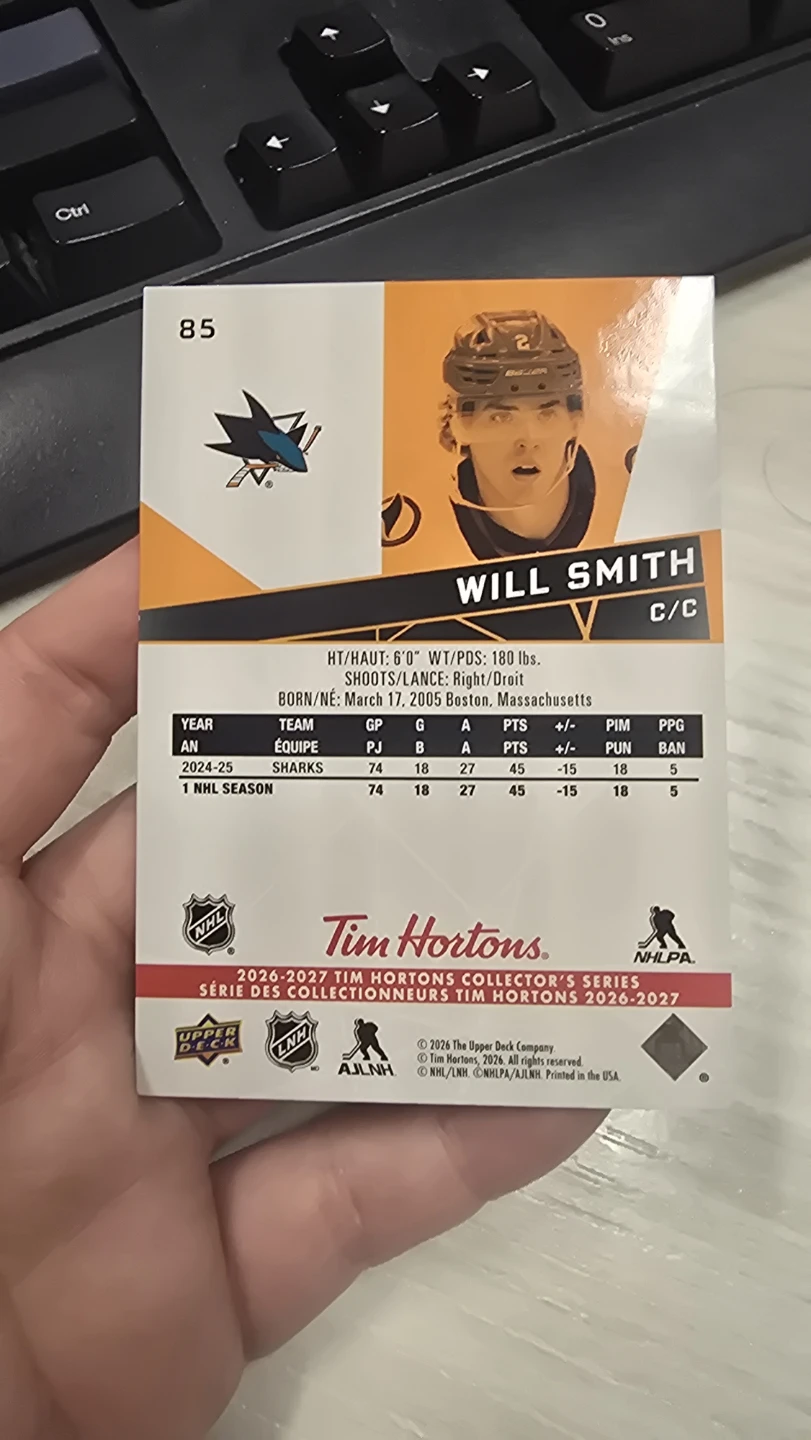 Upper Deck Will Smith Sharks Hockey Card - photo 2