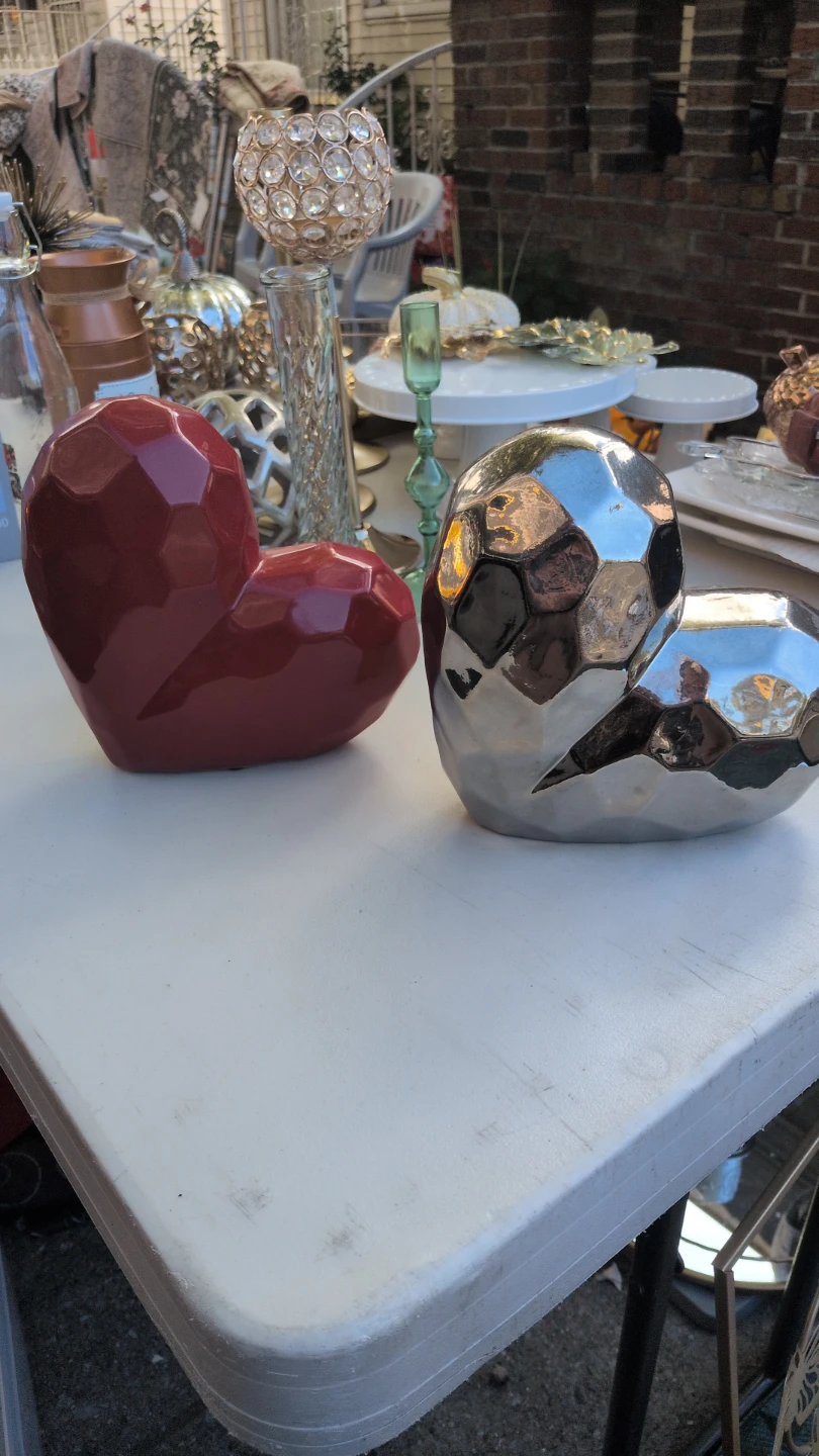 Set of Two Geometric Heart Sculptures
