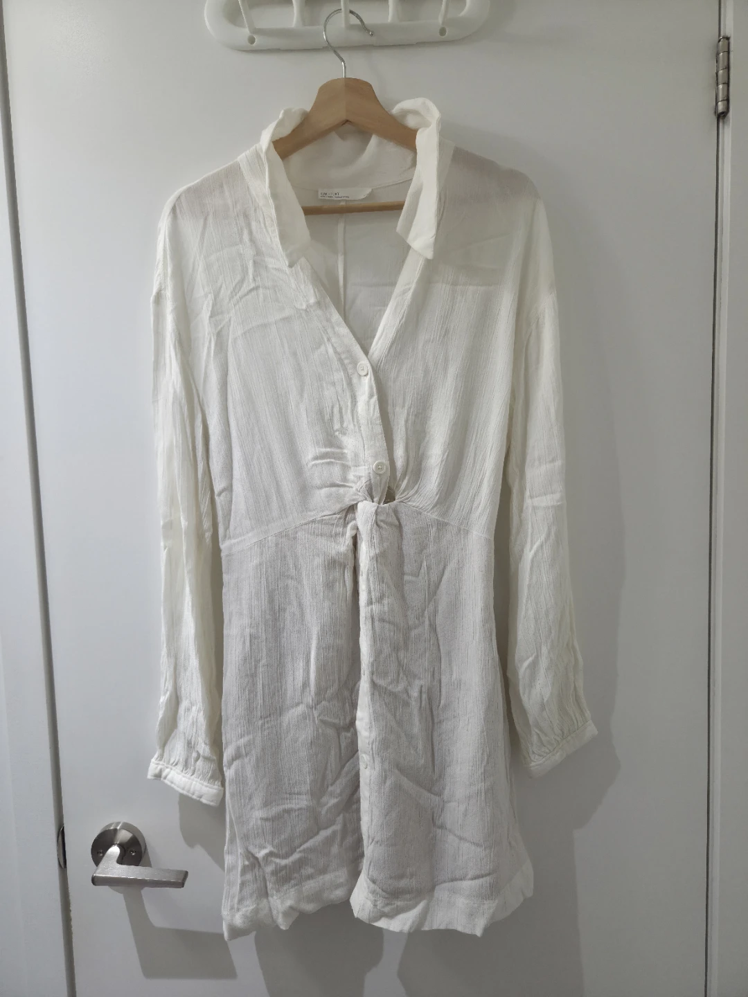 Oak + Fort White Long Sleeve Button-Down Dress (Size M)