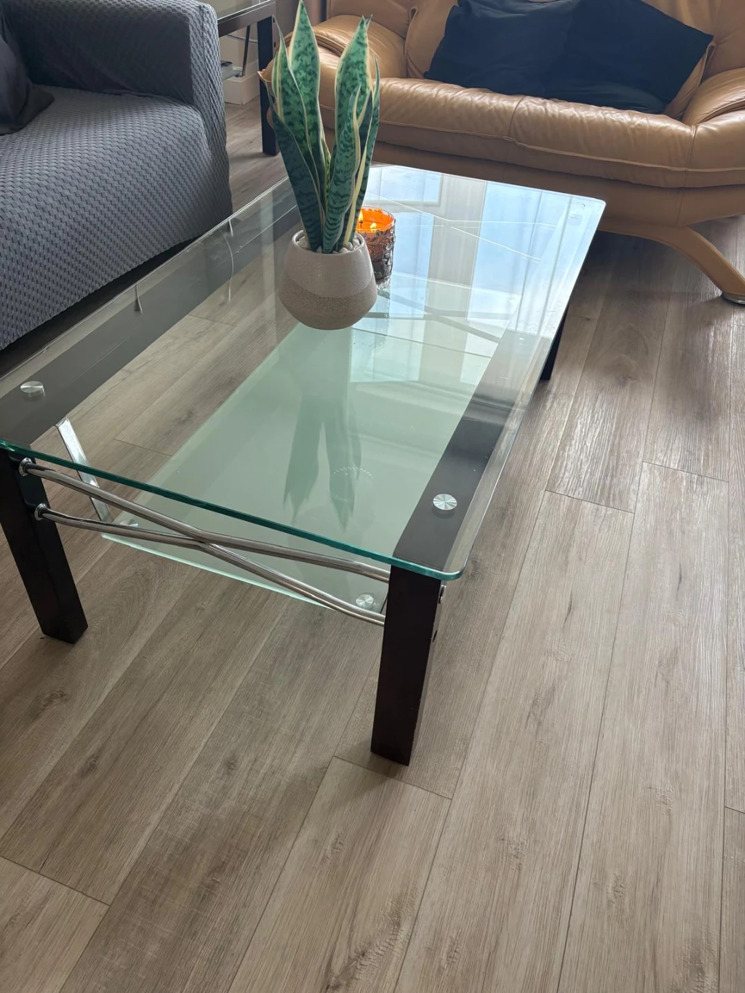 Modern glass and wood coffee table
