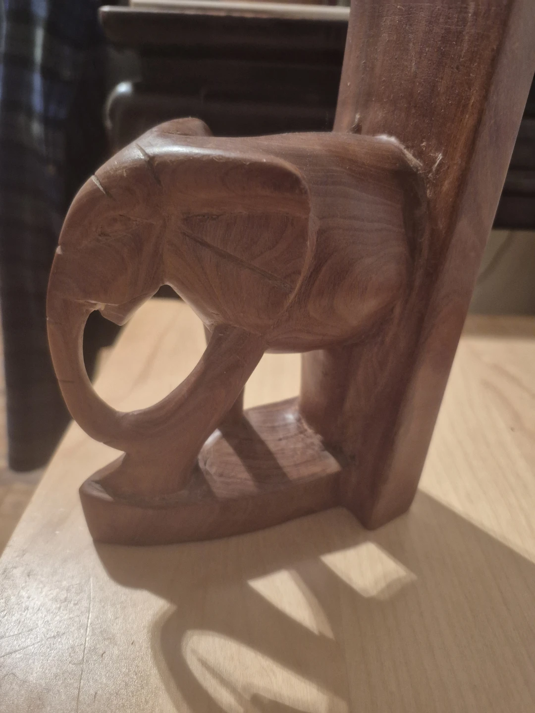 Hand-Carved Wooden Elephant Bookends