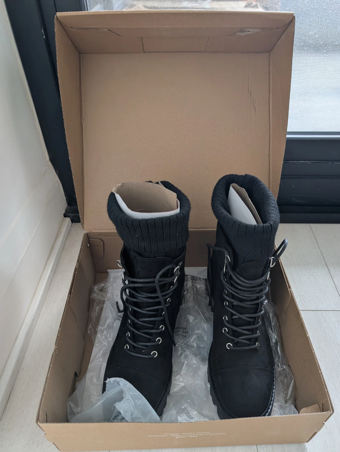 Move out sale: Just Fab Black Lace-Up Combat Boots Size 9 - photo 3