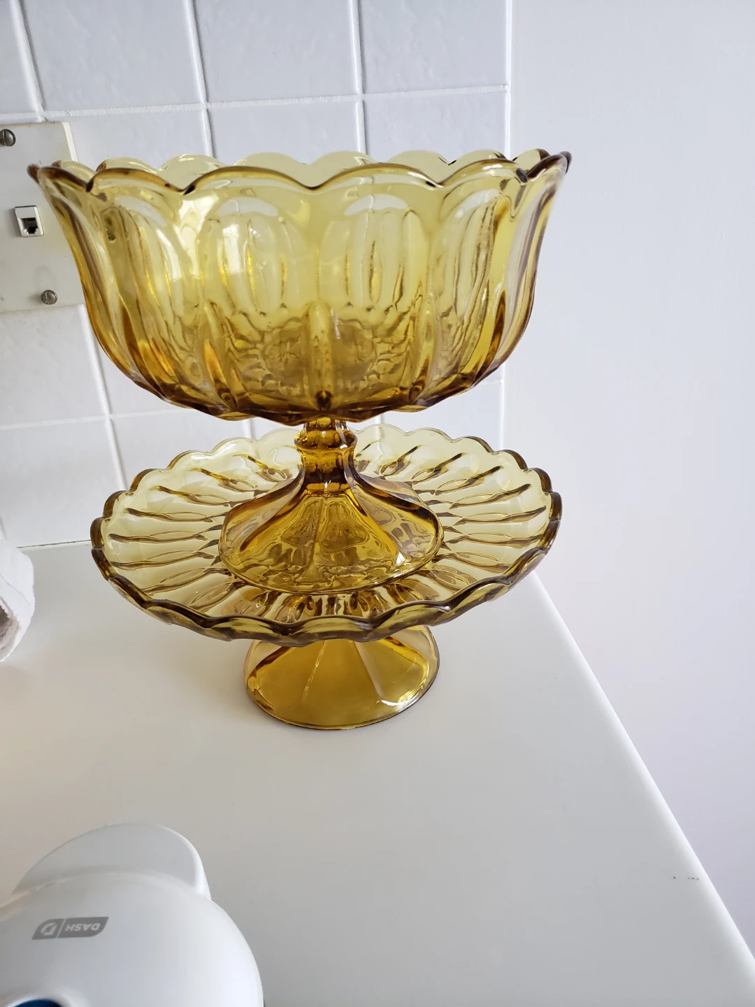 2pc.Amber Glass Pedestal Bowl and Plate - photo 4