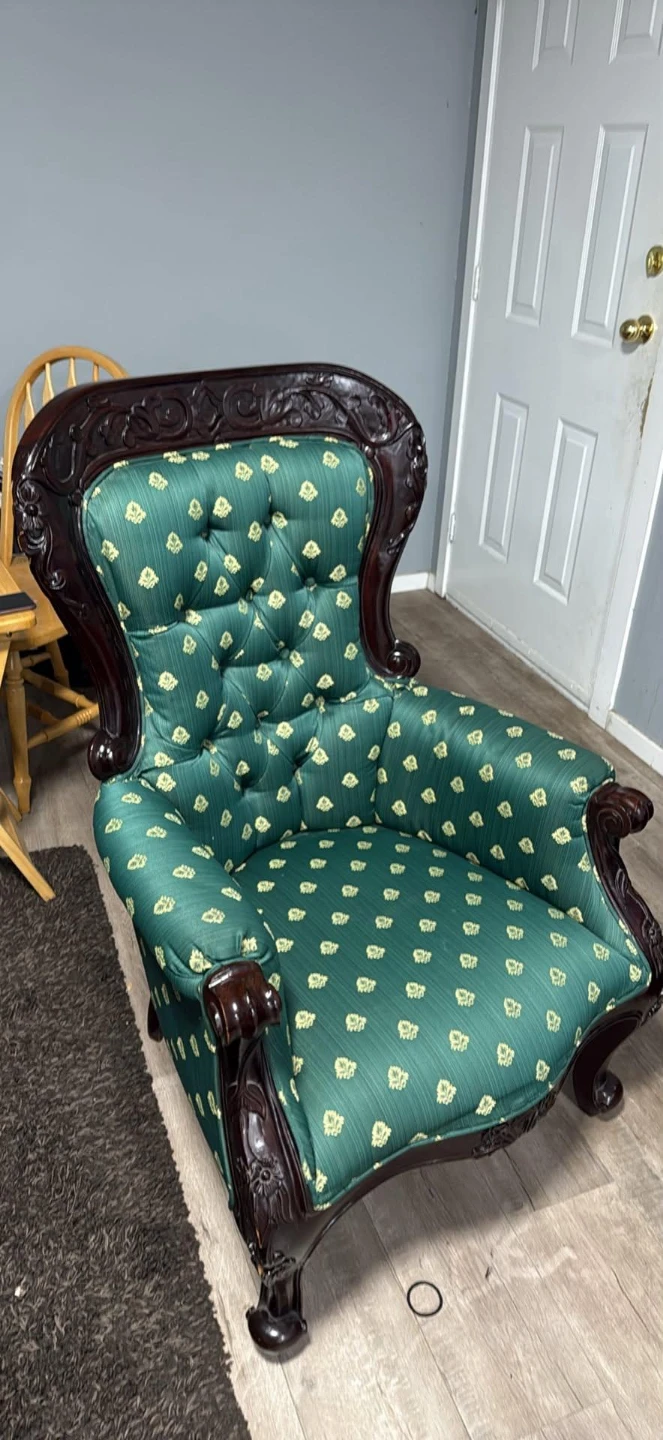 Vintage Victorian-Style Green Accent Chair