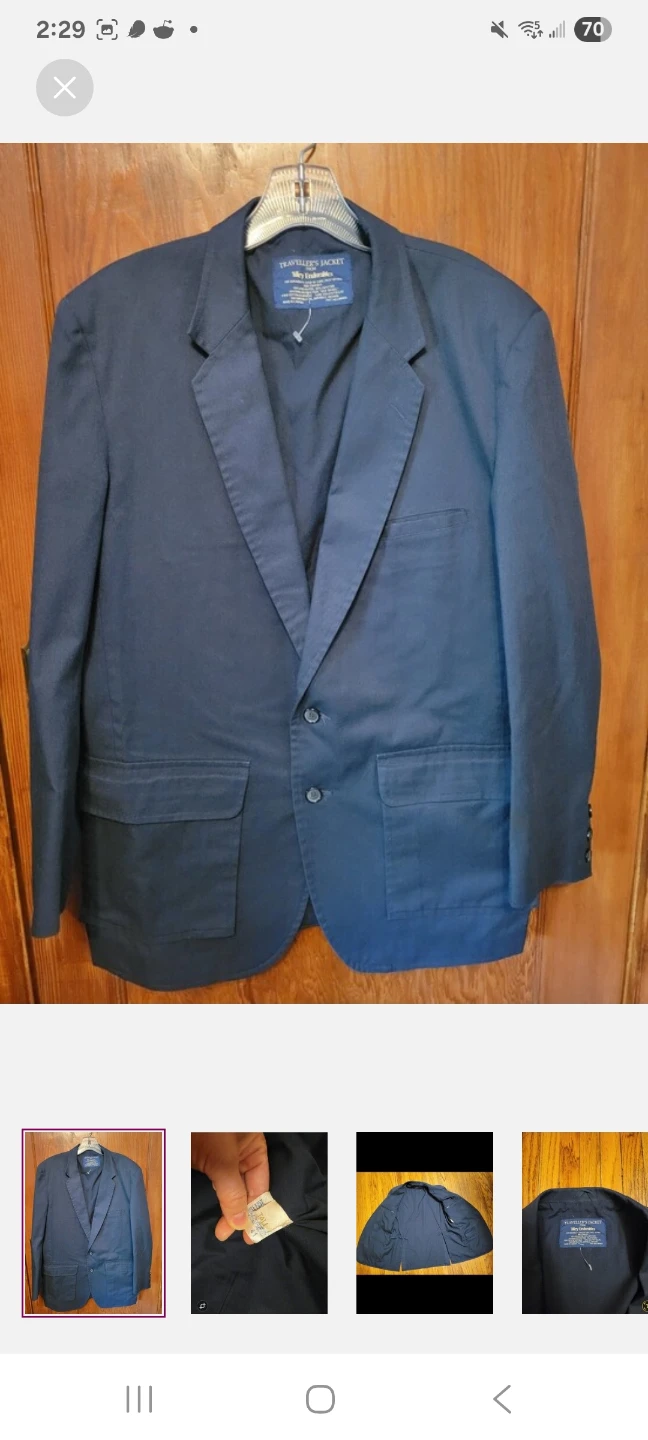 Sz 41 men's Tilley made in Canada blue blazer