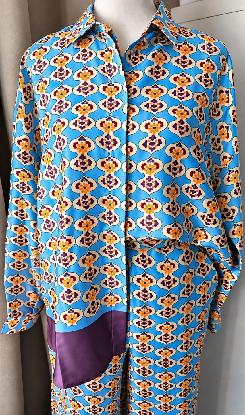 Zara Geometric Print Satin Co-Ord Set – Shirt + Trousers, S - photo 3