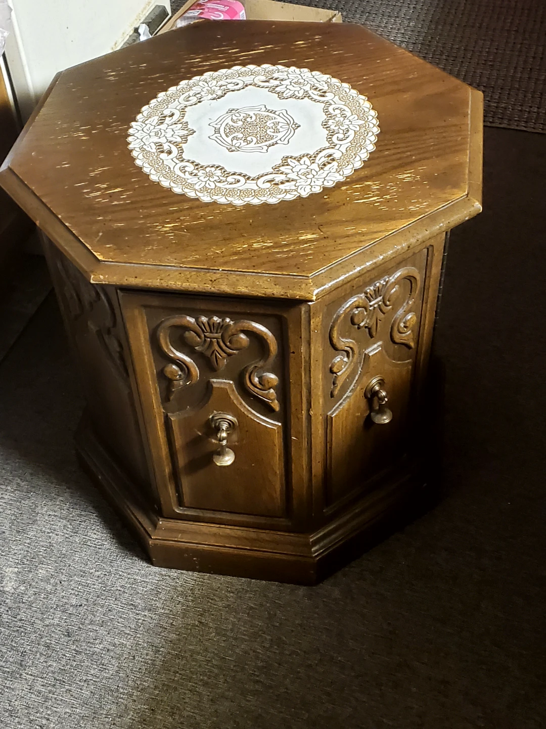 Vintage Octagonal Wood Side Table