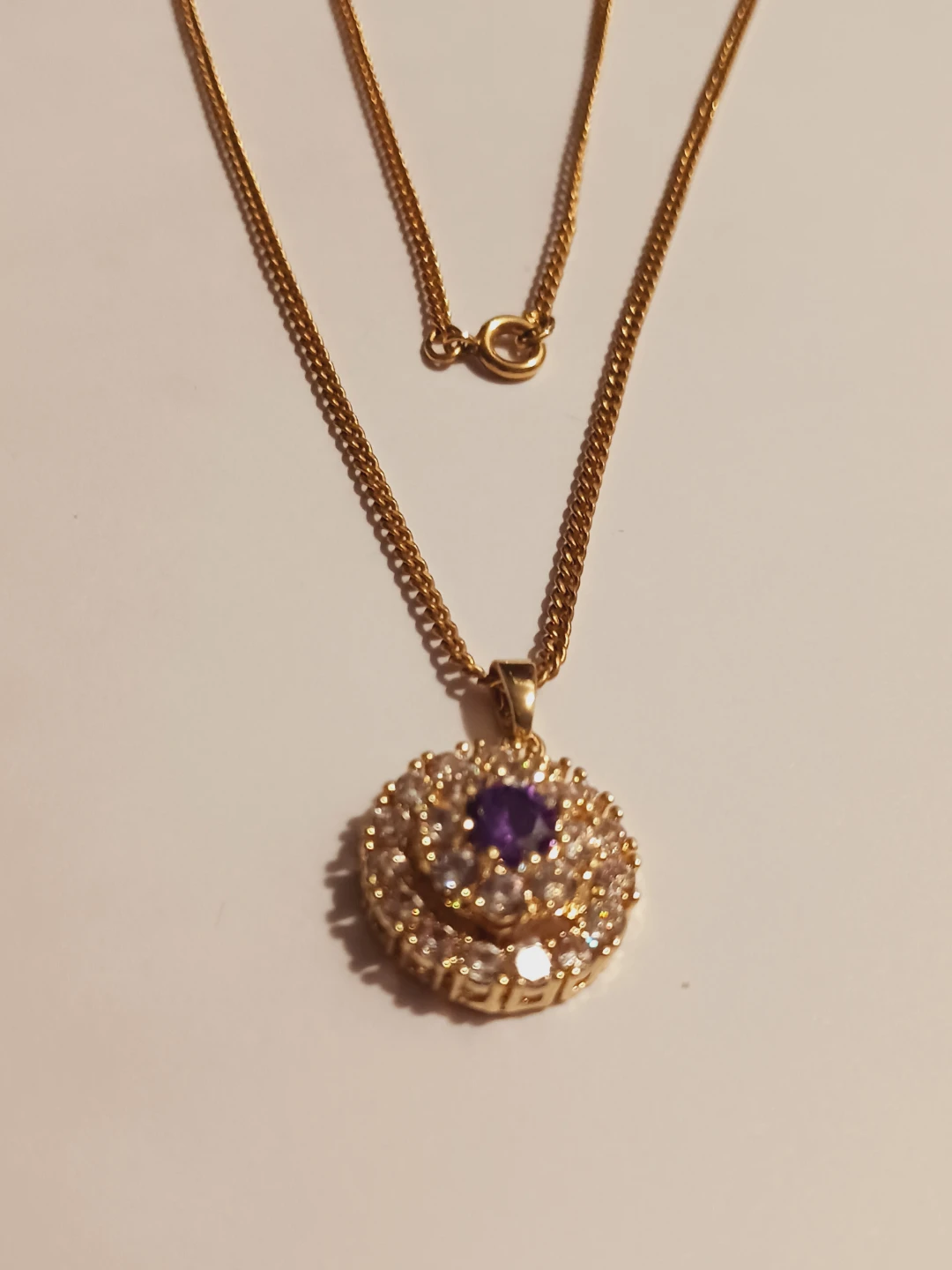 Gold-Tone Purple Stone Pendant Necklace