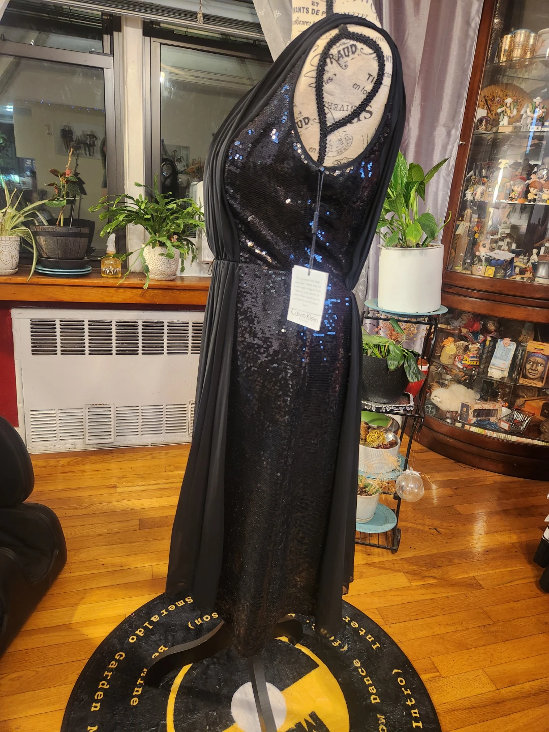Calvin Klein NWT Black Sequin Chiffon Drape Cocktail Dress - photo 3