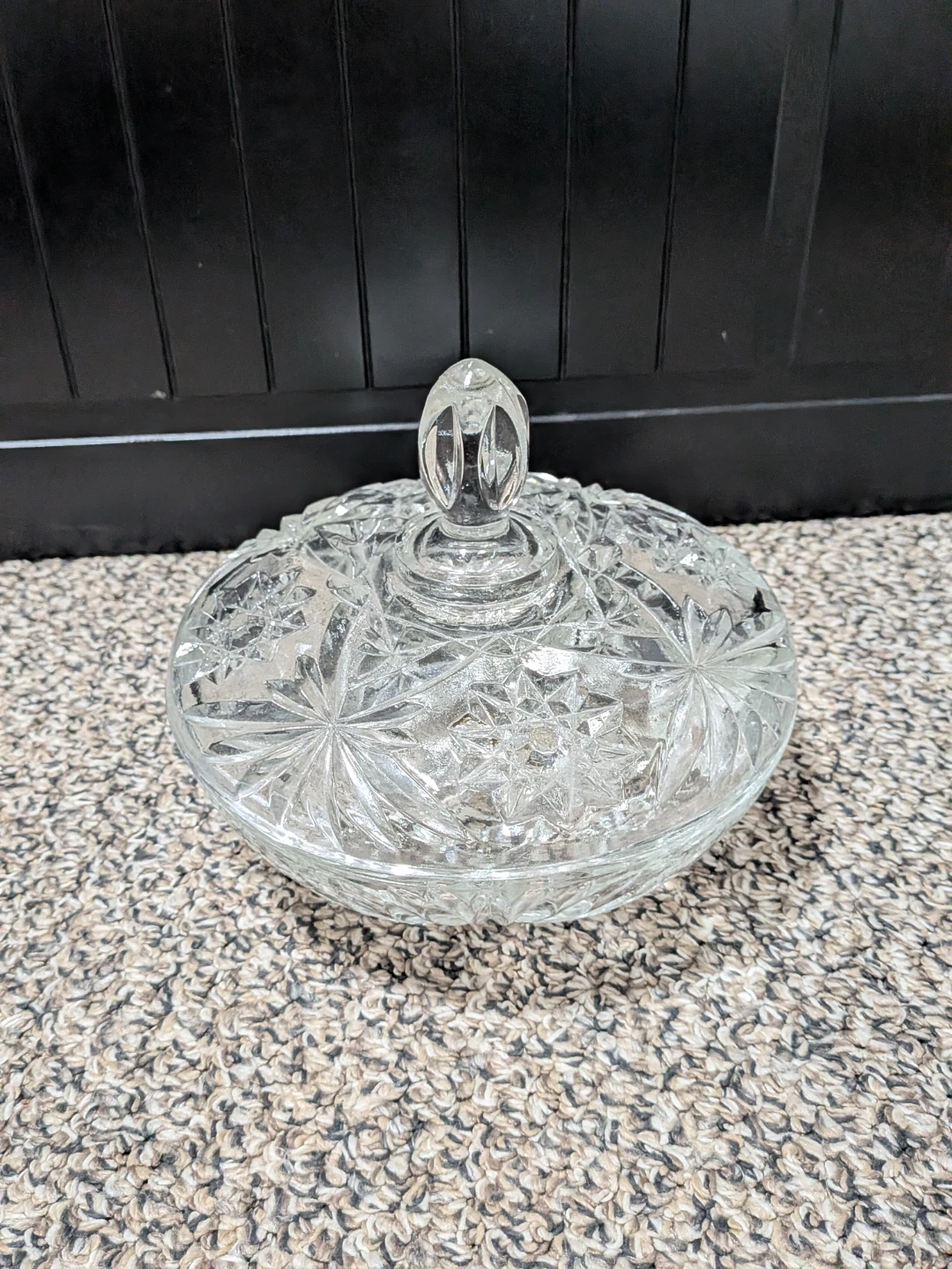 Vintage cut glass candy dish with lid