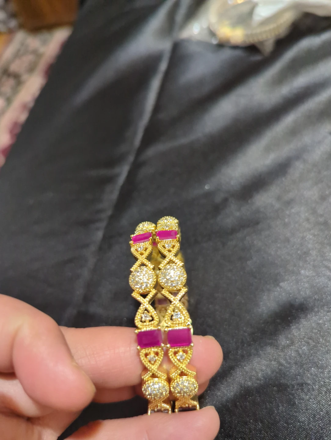 Gold-Tone Stone Embellished Bangles
