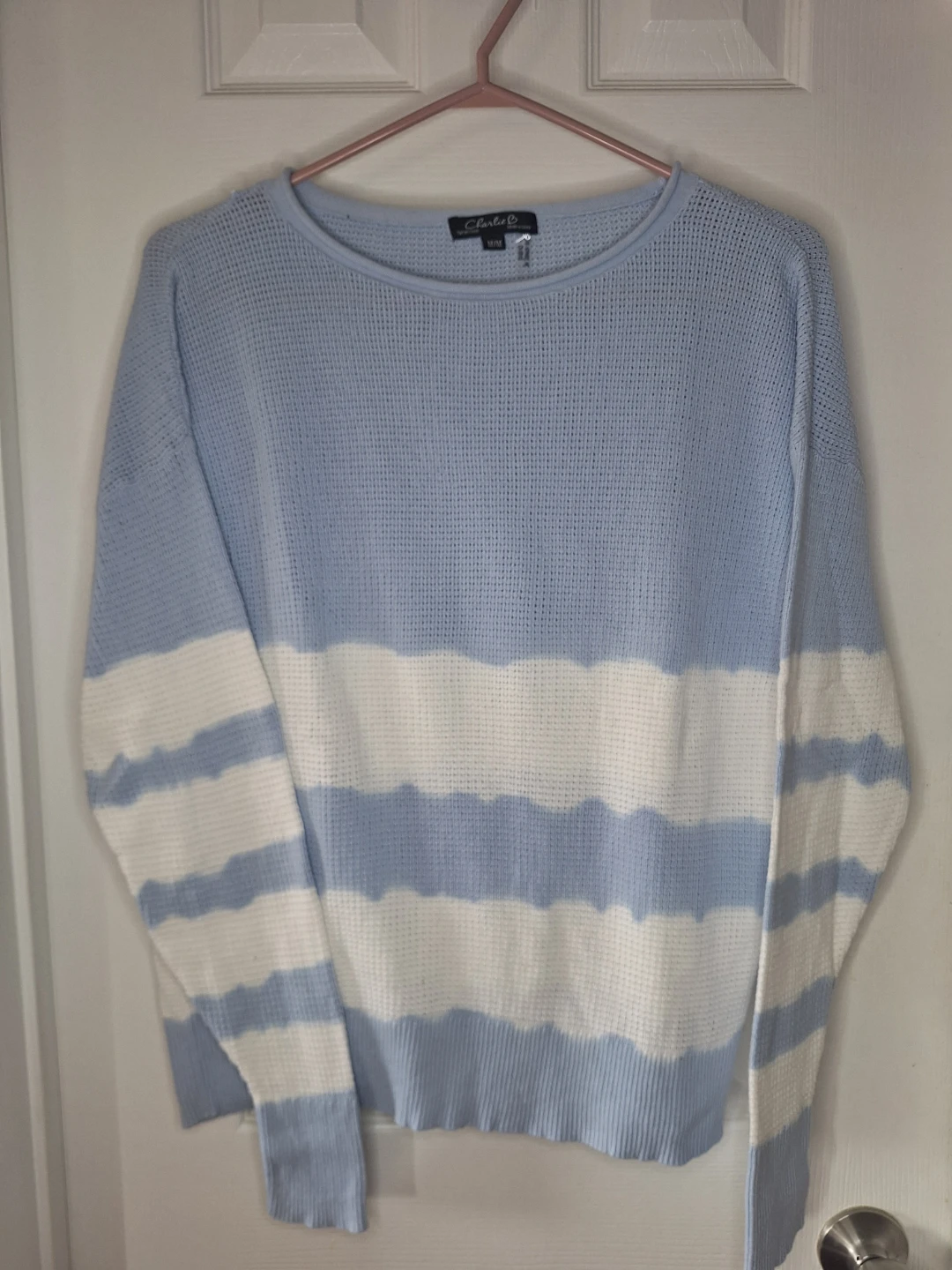 Charlie B Blue and White Striped Sweater