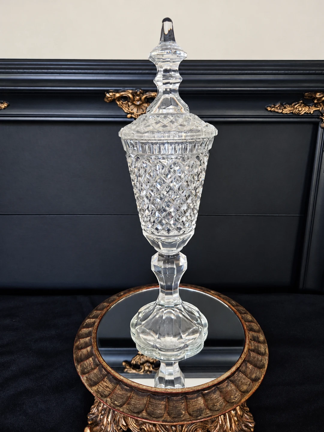 Vintage 30s Cut Crystal Pedestal Candy Dish with Lid - photo 5