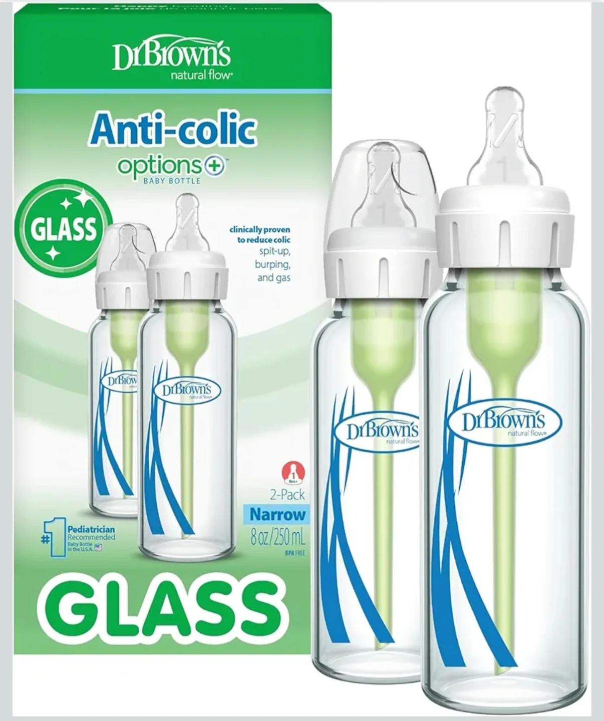 New - Dr. Brown's Natural Flow Anti-Colic Glass Baby Bottles