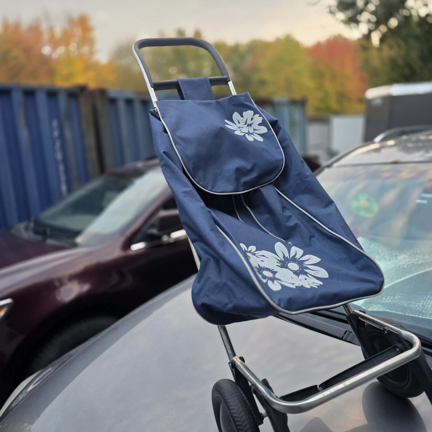 Blue Floral Shopping Trolley - photo 2