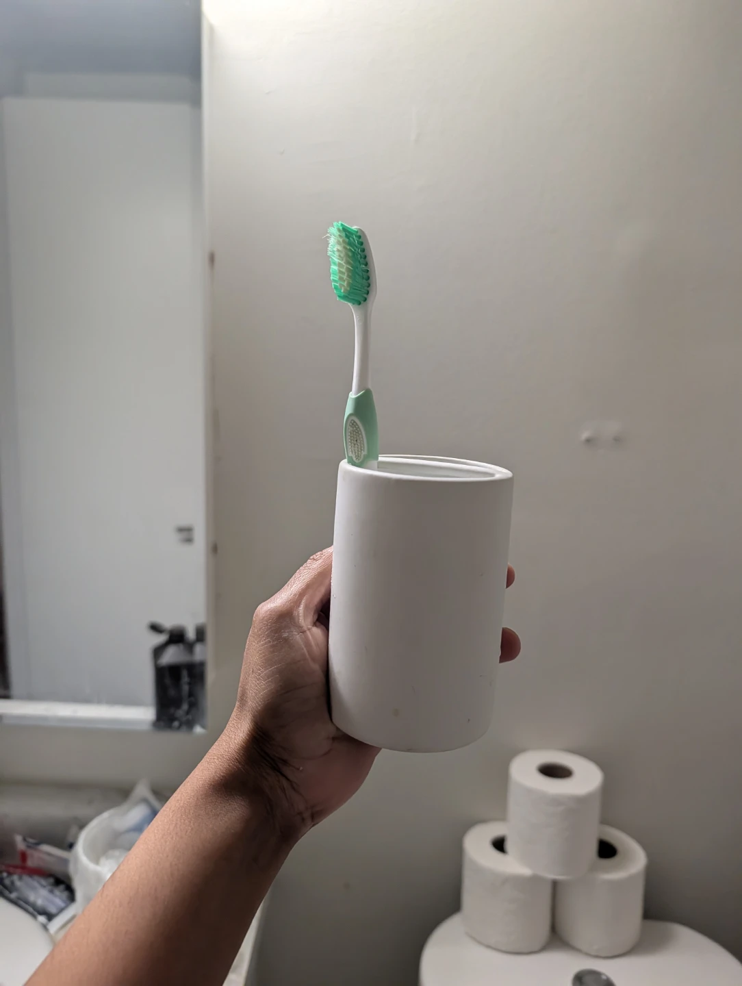 Metal Test Tube Rack and White Ceramic Toothbrush Holder