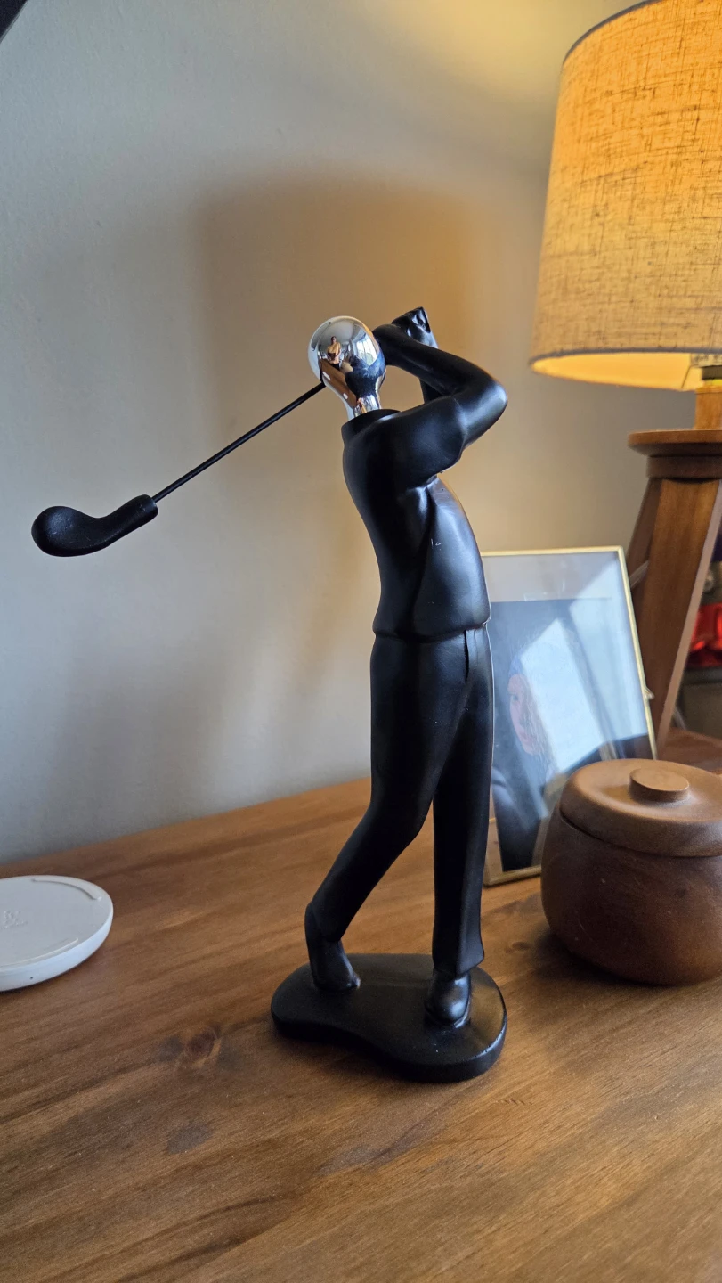Abstract Golfer Sculpture – Black with Chrome Head *new
