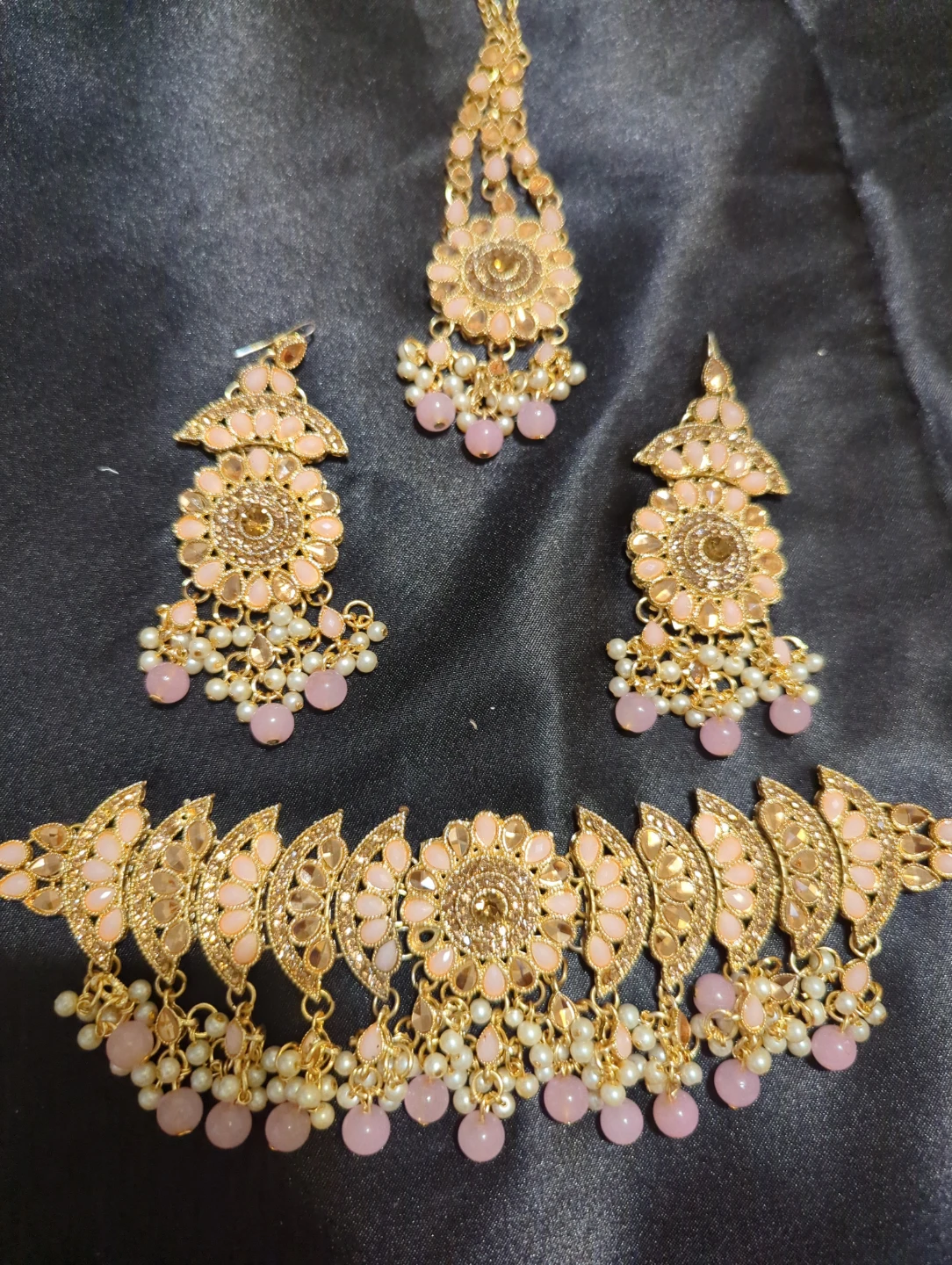 Heavy Pink and Gold Bridal Jewelry Set - photo 2