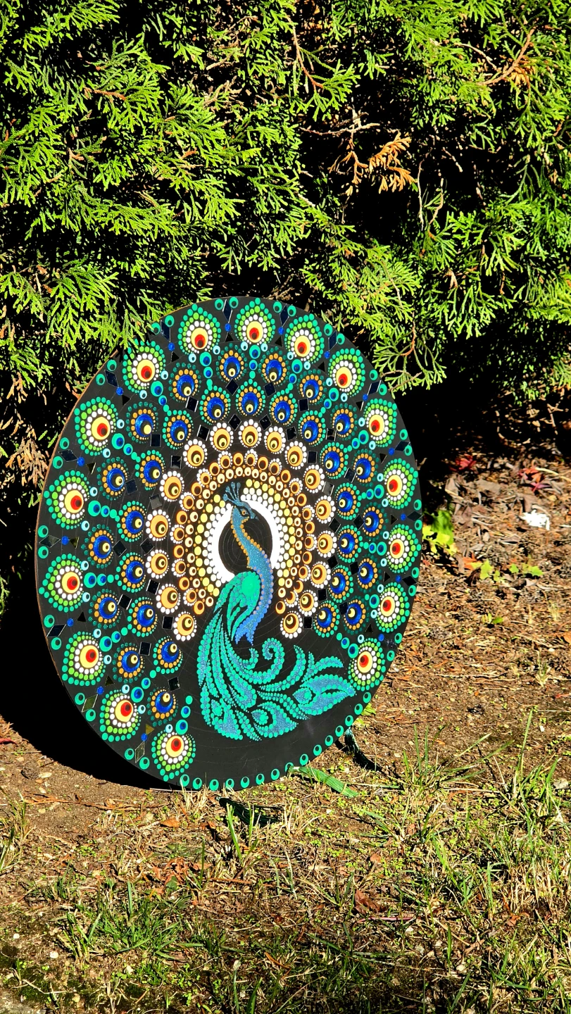 Hand-painted Peacock Mandala Wall Art - photo 2