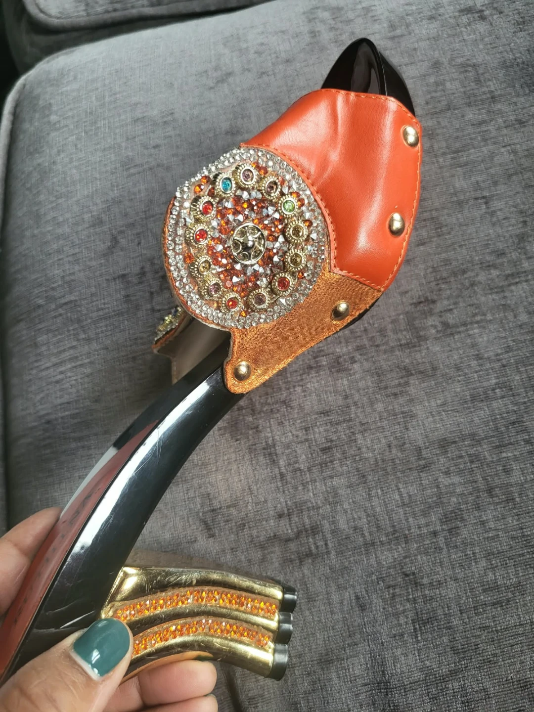 Ruthina Orange Embellished Heels Size 41