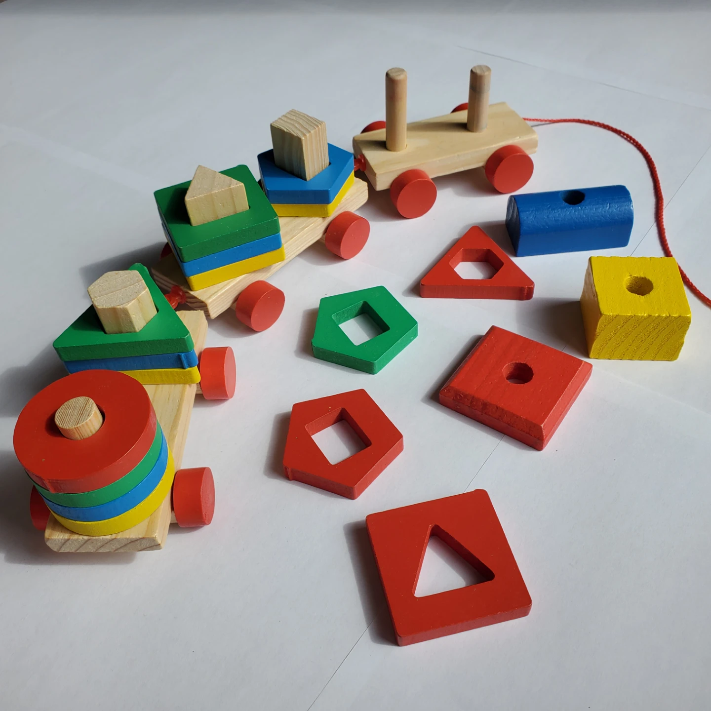 New - Shape Sorter Train Wooden Pull Toy - photo 2