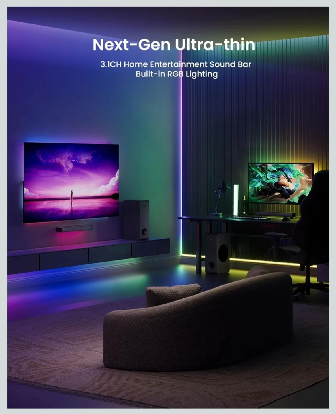 MEREDO 3.1CH Gaming SoundBar with 5-Inch Wired Subwoofer - photo 2