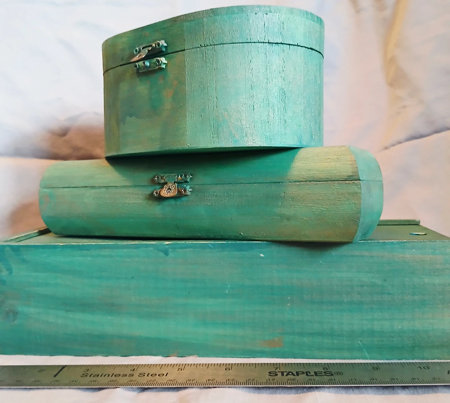 Set of 3 Green Decorative Wood Boxes - photo 2