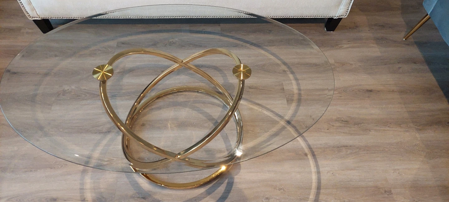 Oval Glass Coffee Table with Gold Metal Base - photo 5