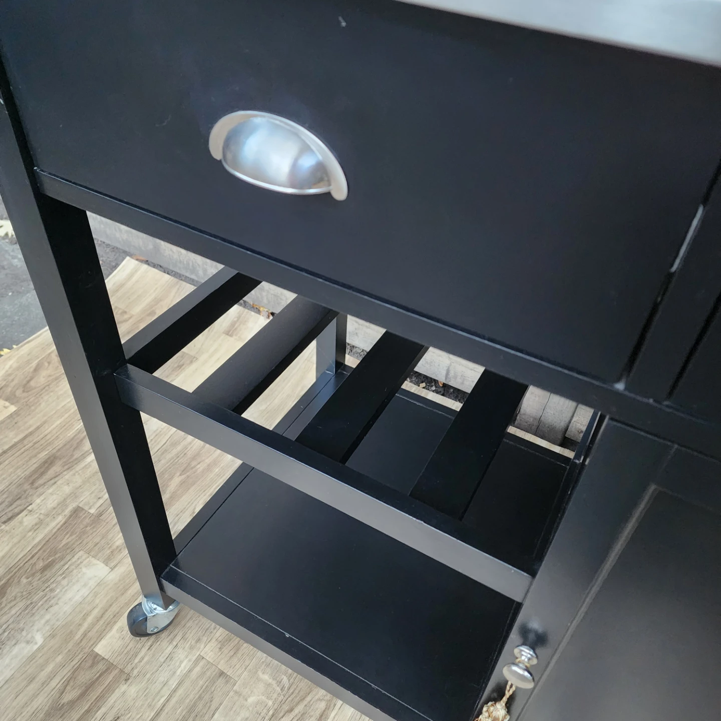 Black Rolling Kitchen Island with Stainless Steel Top - photo 5