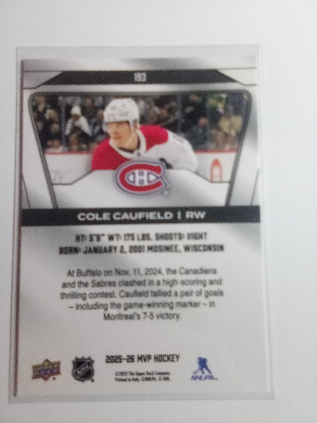 Cole Caufield 2025-26 Upper Deck MVP Hockey Card - photo 2