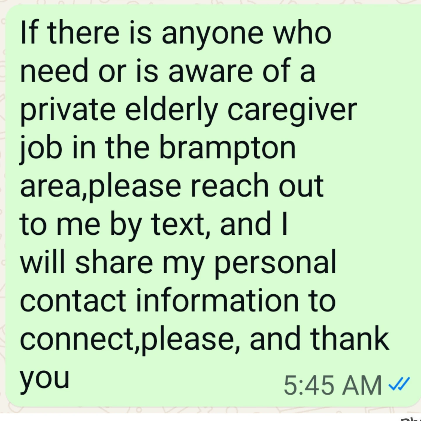 Seeking a private elderly caregiver job.