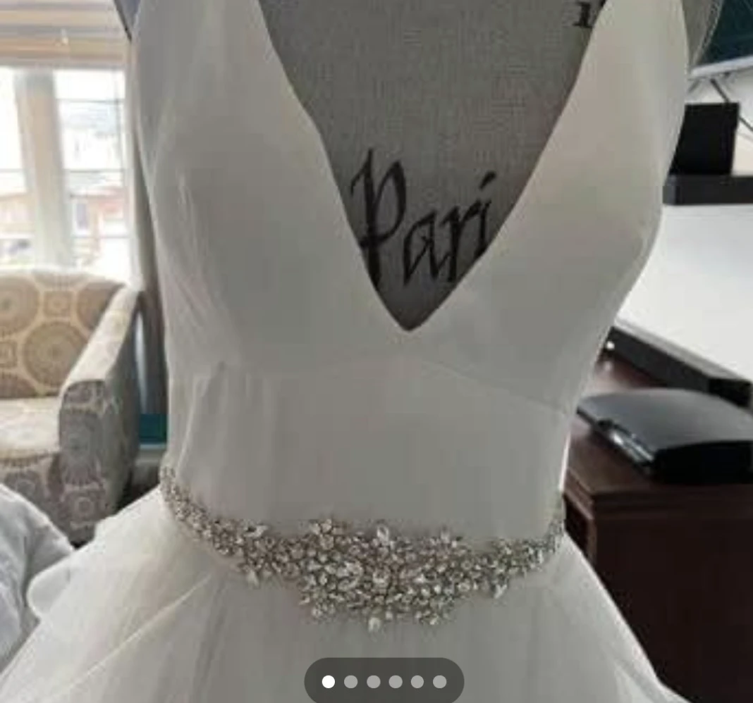 White Tulle Wedding Dress with Beaded Sash - photo 2