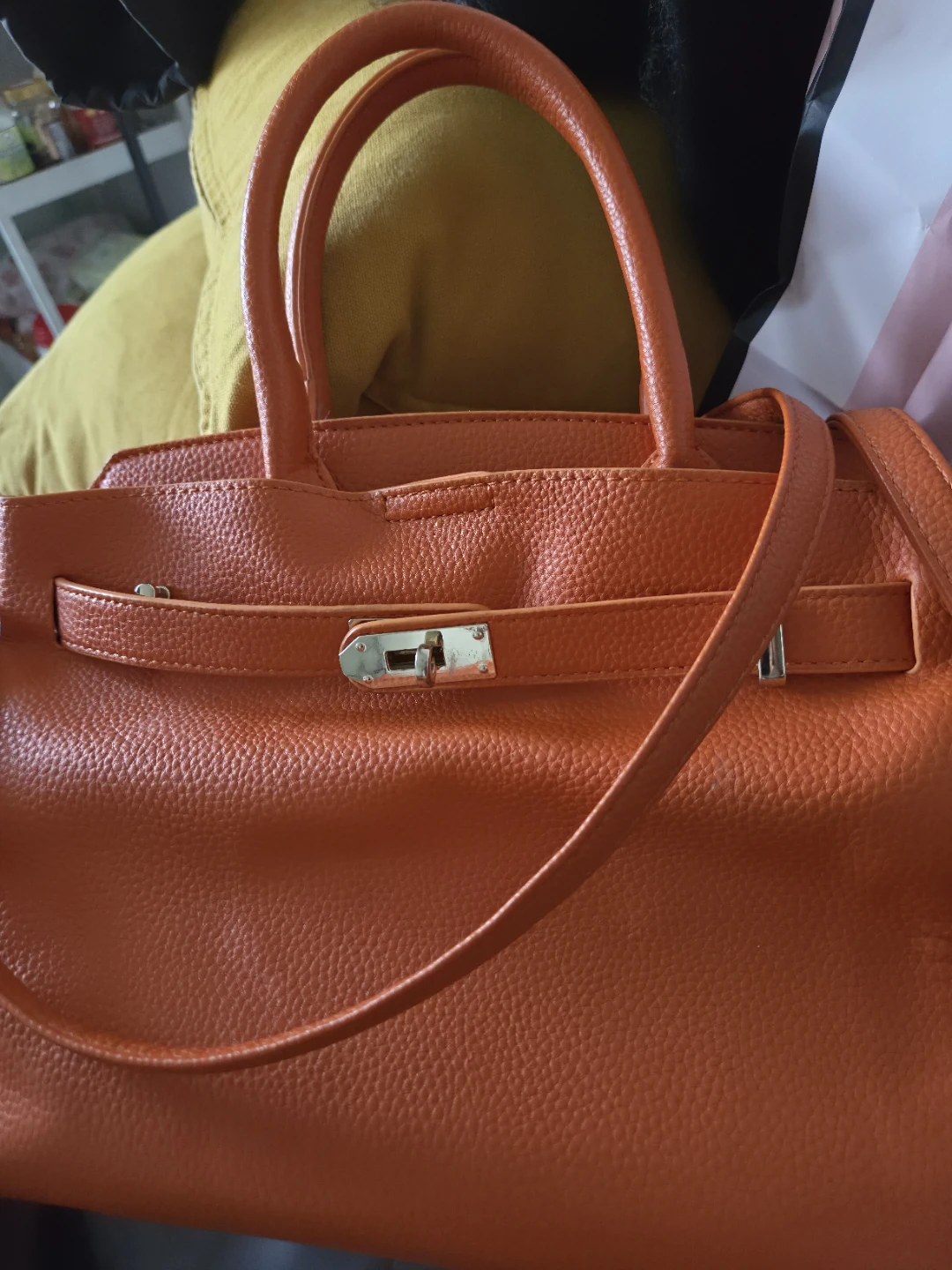 Orange Faux Leather Satchel Handbag - photo 2