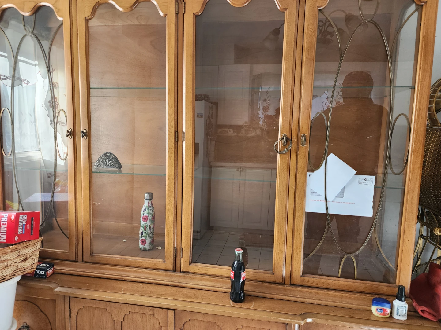 Large Wooden Display Cabinet with Glass Doors