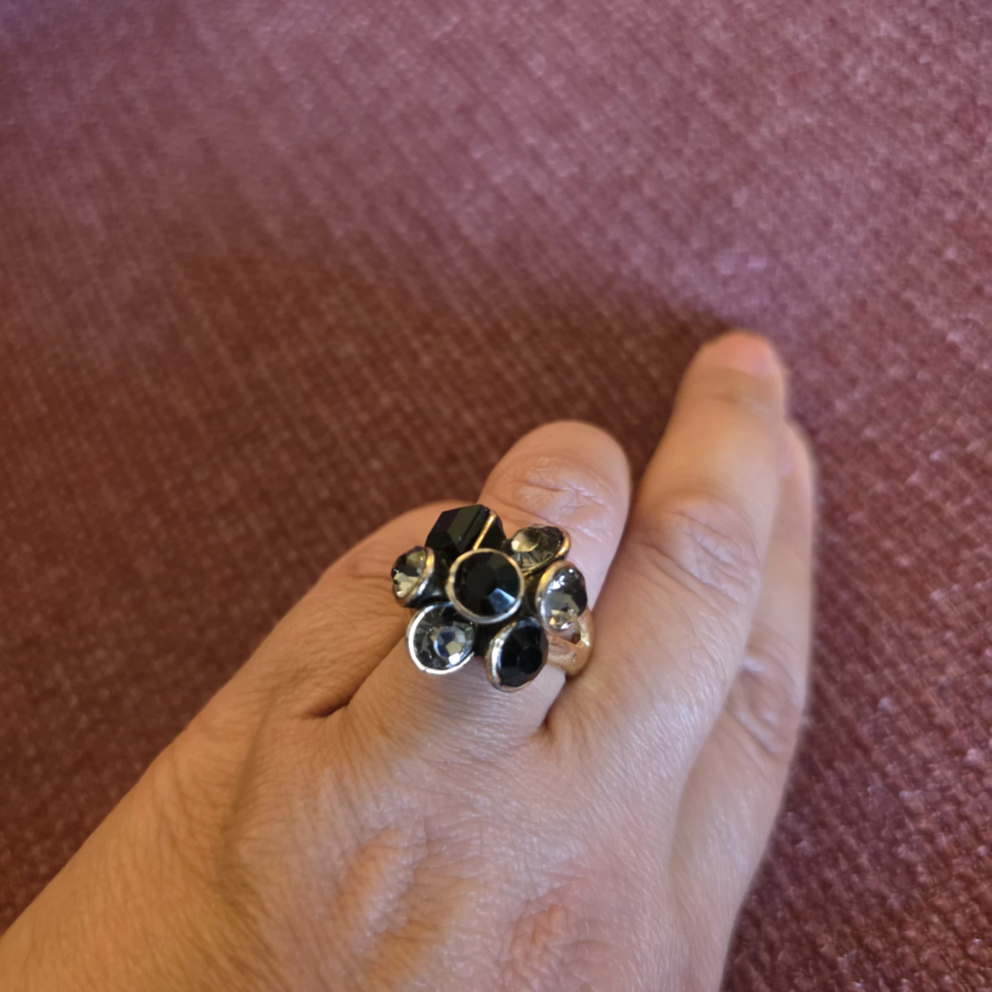Gold-toned statement ring with black and grey stones - photo 2