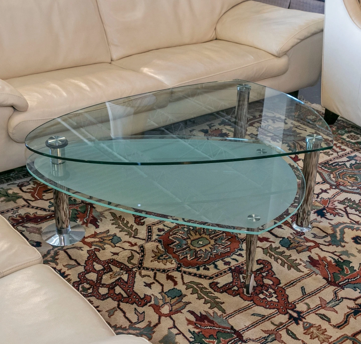 Two Tier Glass Coffee Table with Rotating Lower Tier